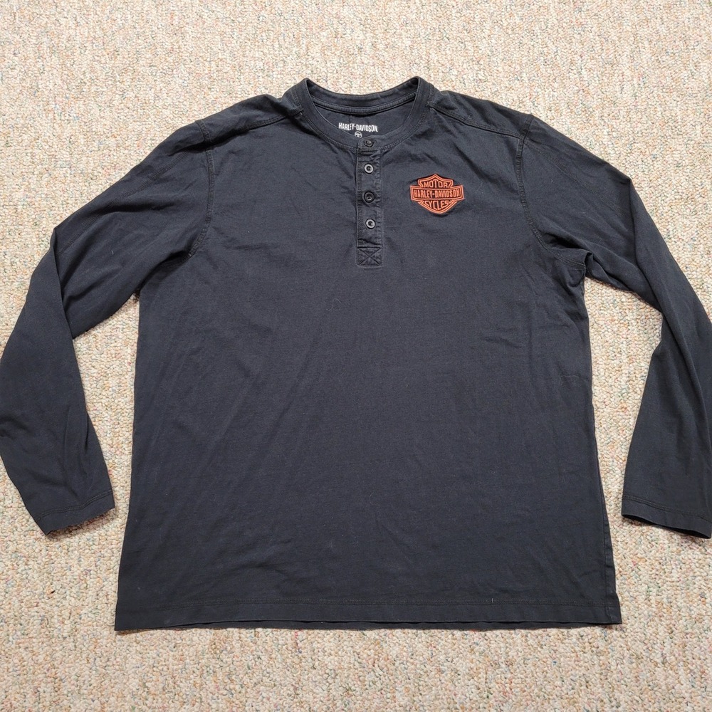 Harley-Davidson Henley Shirt Mens XL Black Motorcycle Rider Biker Long Sleeve